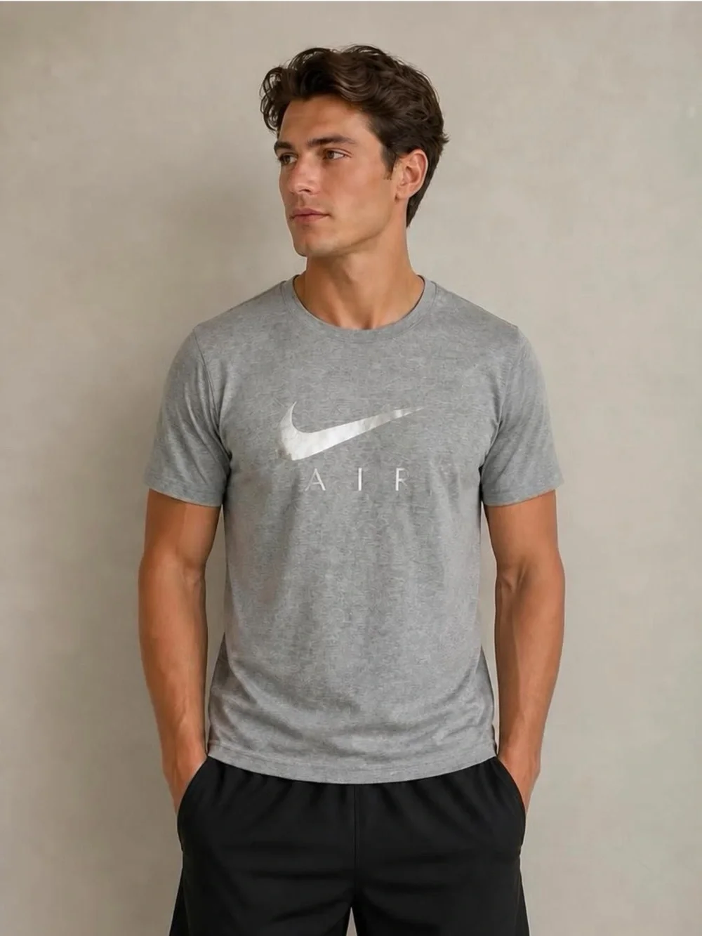 Nike Gray Short-Sleeve T-Shirt with Metallic Swoosh